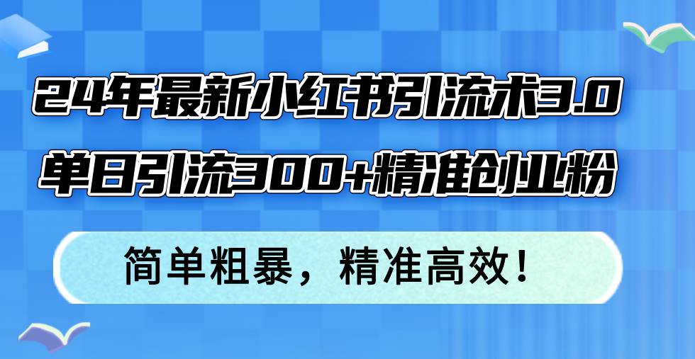 24年最新小红书引流术3.0，单日引流300+精准创业粉，简单粗暴，精准高效！-扬明网创