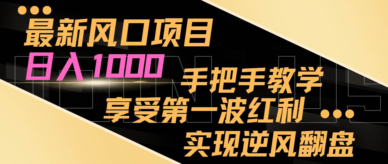 最新风口项目，日入过千，抓住当下风口，享受第一波红利，实现逆风翻盘-扬明网创