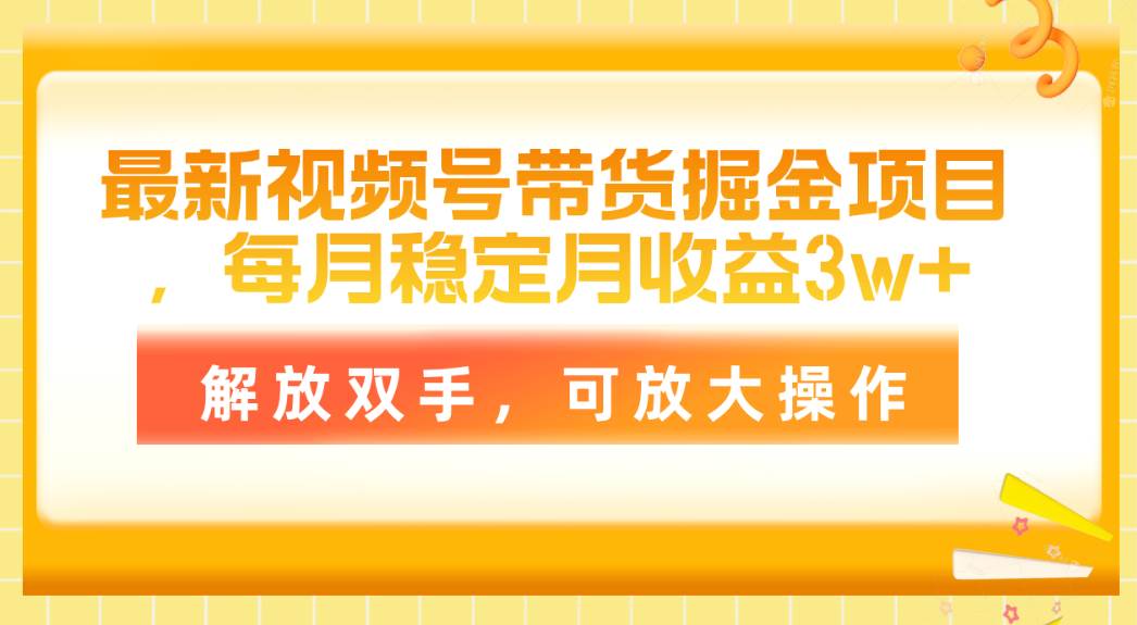 最新视频号带货掘金项目，每月稳定月收益3w+，解放双手，可放大操作-扬明网创