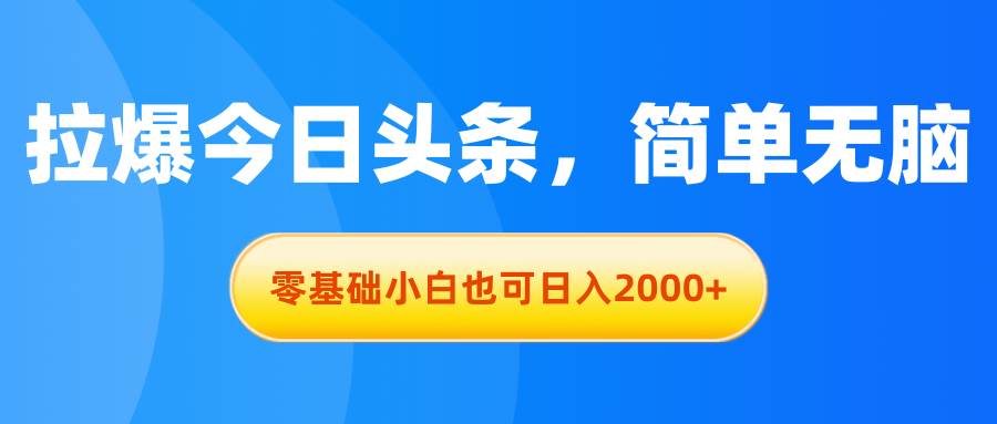 拉爆今日头条，简单无脑，零基础小白也可日入2000+-扬明网创