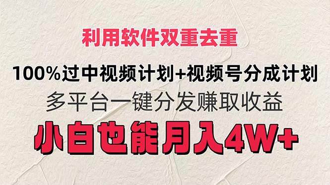 利用软件双重去重，100%过中视频+视频号分成计划小白也可以月入4W+-扬明网创