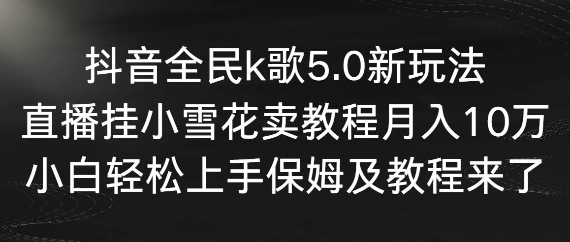 抖音全民k歌5.0新玩法，直播挂小雪花卖教程月入10万，小白轻松上手，保…-扬明网创