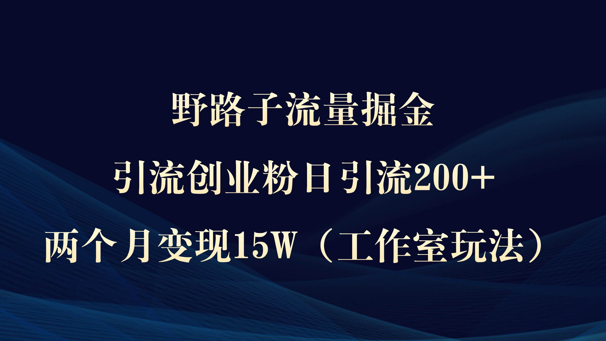 野路子流量掘金，引流创业粉日引流200+，两个月变现15W（工作室玩法））-扬明网创