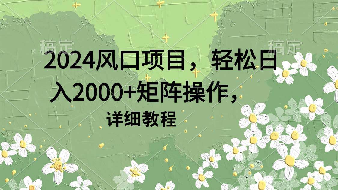 2024风口项目，轻松日入2000+矩阵操作，详细教程-扬明网创