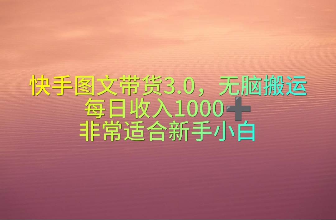 快手图文带货3.0，无脑搬运，每日收入1000＋，非常适合新手小白-扬明网创