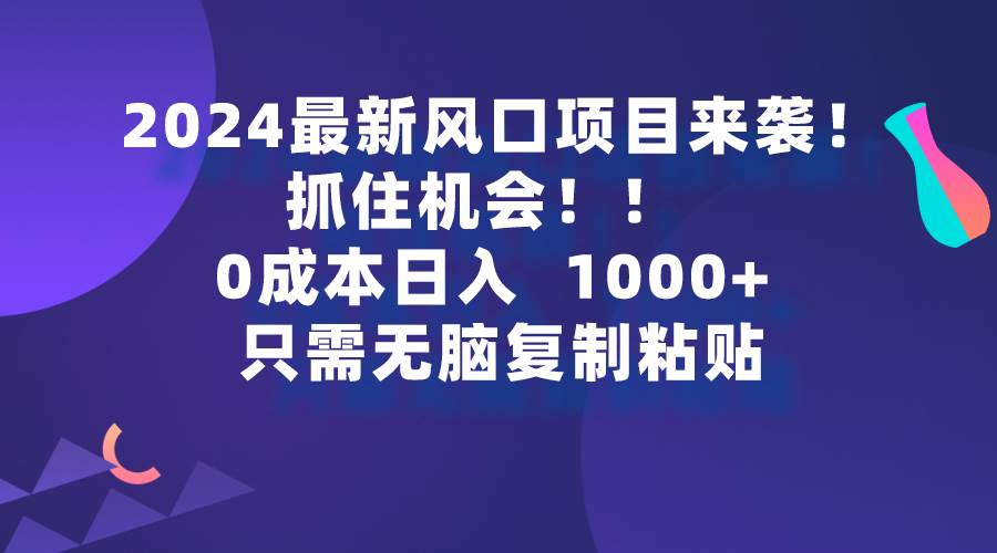 2024最新风口项目来袭，抓住机会，0成本一部手机日入1000+，只需无脑复…-扬明网创