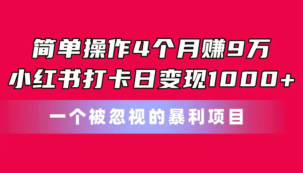 简单操作4个月赚9万！小红书打卡日变现1000+！一个被忽视的暴力项目-扬明网创