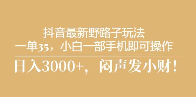 抖音最新野路子玩法，一单35，小白一部手机即可操作，，日入3000+，闷…-扬明网创