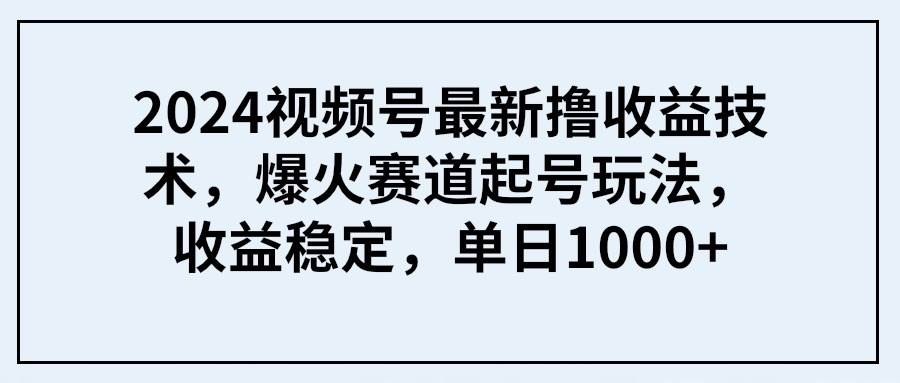 2024视频号最新撸收益技术，爆火赛道起号玩法，收益稳定，单日1000+-扬明网创