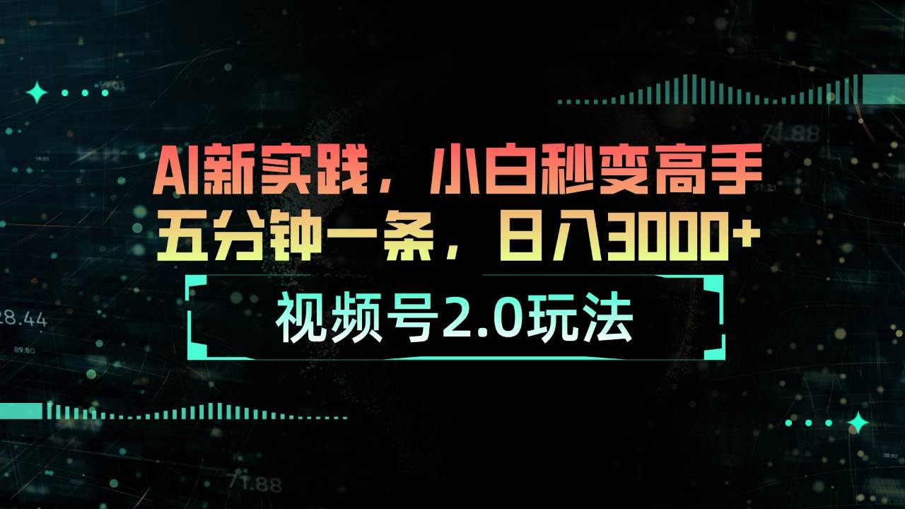 视频号2.0玩法 AI新实践，小白秒变高手五分钟一条，日入3000+-扬明网创