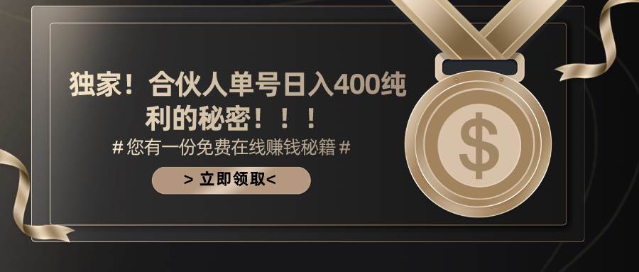 合伙人广告撸金最新玩法，每天单号400纯利-扬明网创