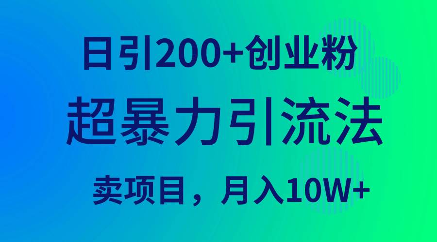 超暴力引流法，日引200+创业粉，卖项目月入10W+-扬明网创