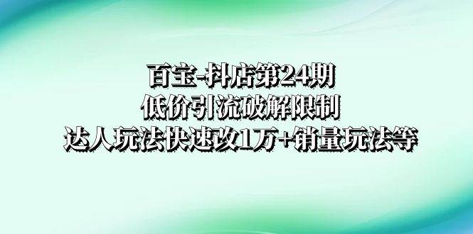 百宝-抖店第24期：低价引流破解限制，达人玩法快速改1万+销量玩法等-扬明网创