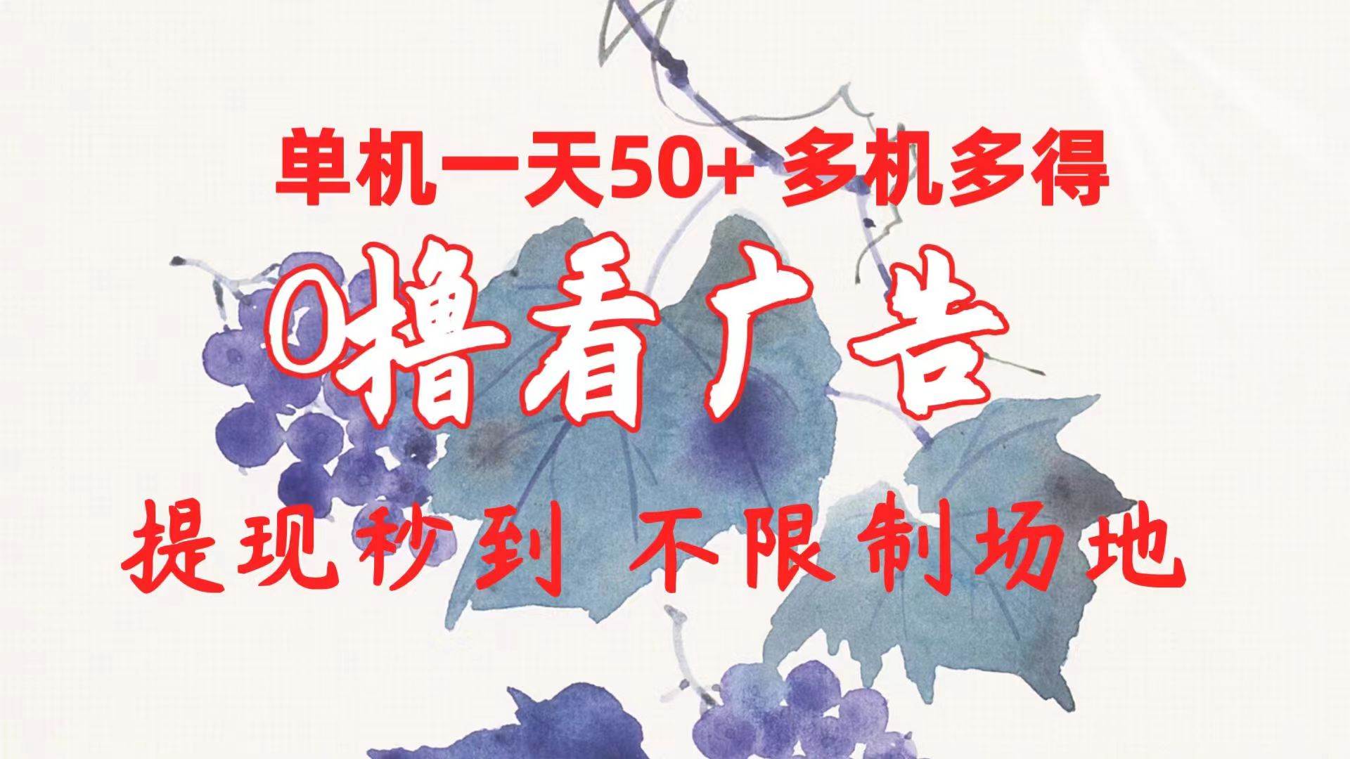 0撸看广告 单机一天50+多机多得 提现秒到 不限制场地操作-扬明网创