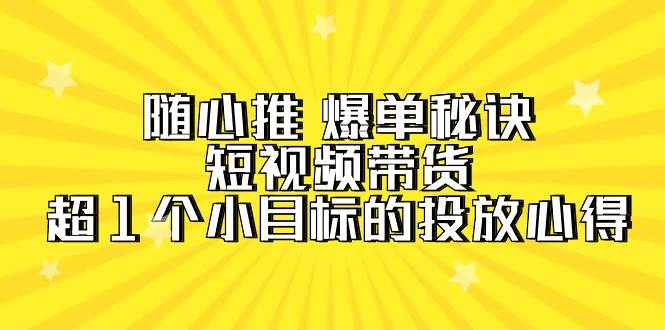 随心推 爆单秘诀，短视频带货-超1个小目标的投放心得（7节视频课）-扬明网创