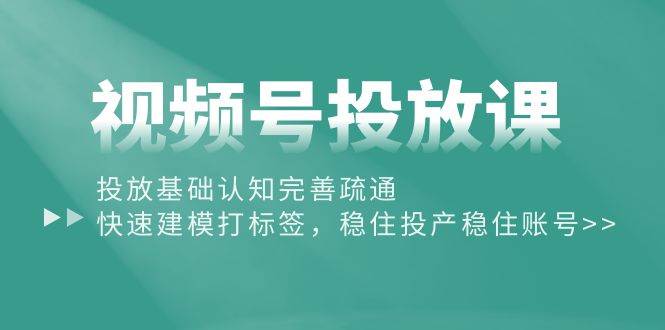 视频号投放课：投放基础认知完善疏通，快速建模打标签，稳住投产稳住账号-扬明网创