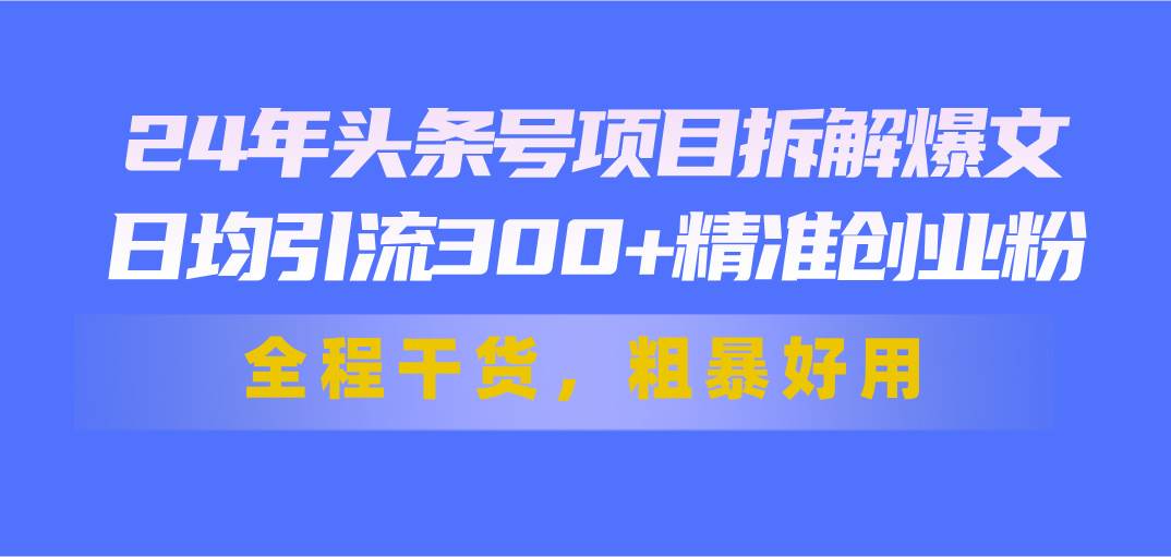 24年头条号项目拆解爆文，日均引流300+精准创业粉，全程干货，粗暴好用-扬明网创