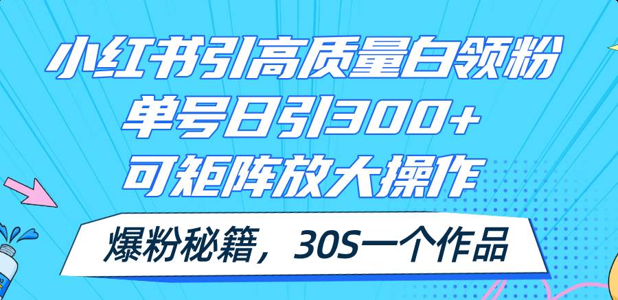 小红书引高质量白领粉，单号日引300+，可放大操作，爆粉秘籍！30s一个作品-扬明网创