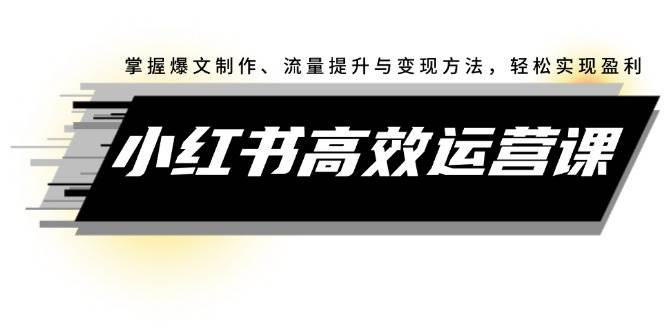 小红书高效运营课：掌握爆文制作、流量提升与变现方法，轻松实现盈利-扬明网创