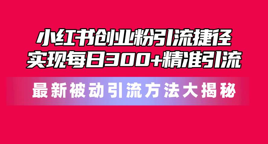 小红书创业粉引流捷径！最新被动引流方法大揭秘，实现每日300+精准引流-扬明网创