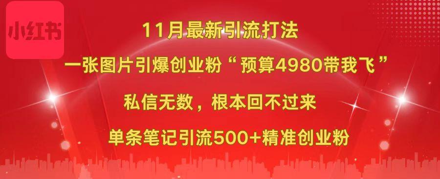 小红书11月最新图片打法，一张图片引爆创业粉“预算4980带我飞”，私信无数，根本回不过来，单条笔记引流500+精准创业粉-扬明网创