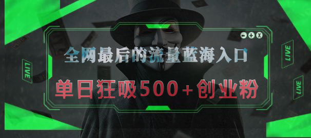 全网最后的流量蓝海入口，半小时引流50+创业粉，单日狂吸500+创业粉-扬明网创