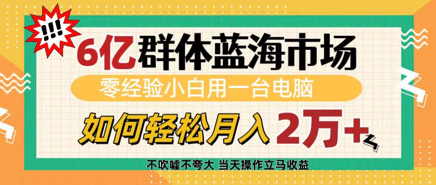 6亿群体蓝海市场，零经验小白用一台电脑，如何轻松月入2万+-扬明网创