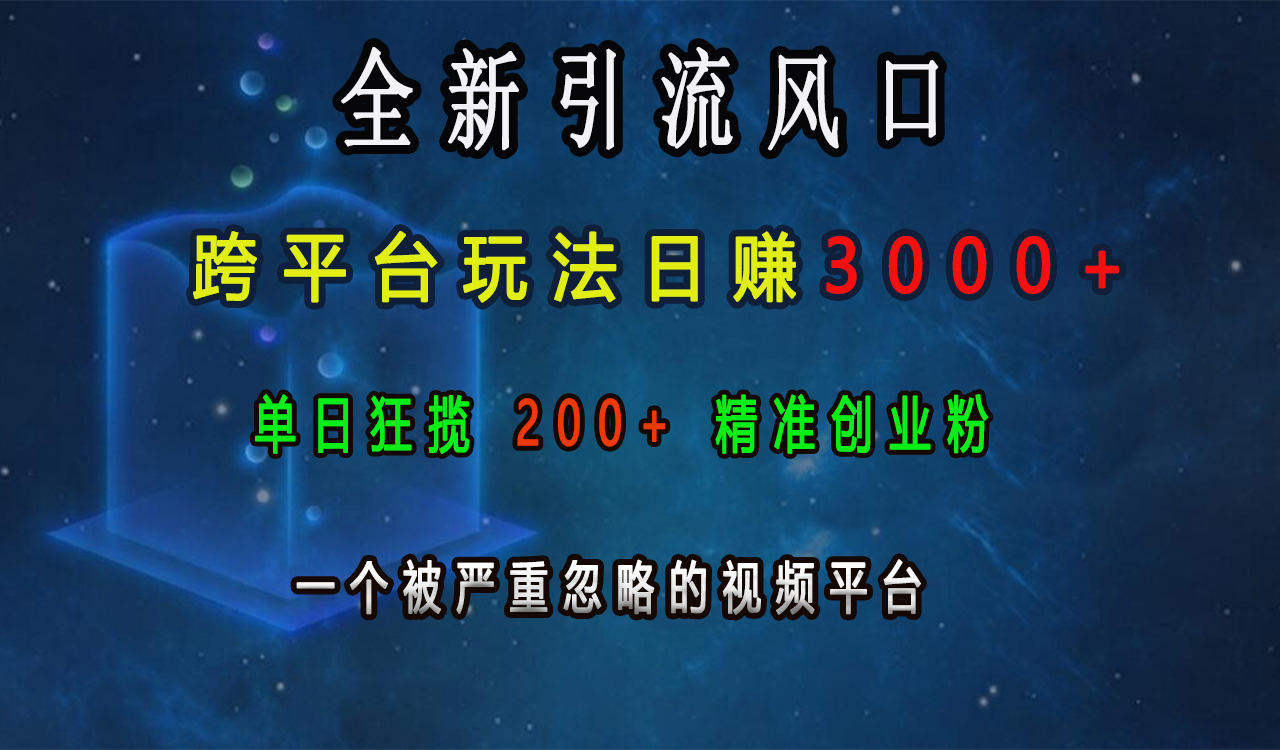 全新引流风口，跨平台玩法日赚3000+，单日狂揽200+精准创业粉，一个被严重忽略的视频平台-扬明网创