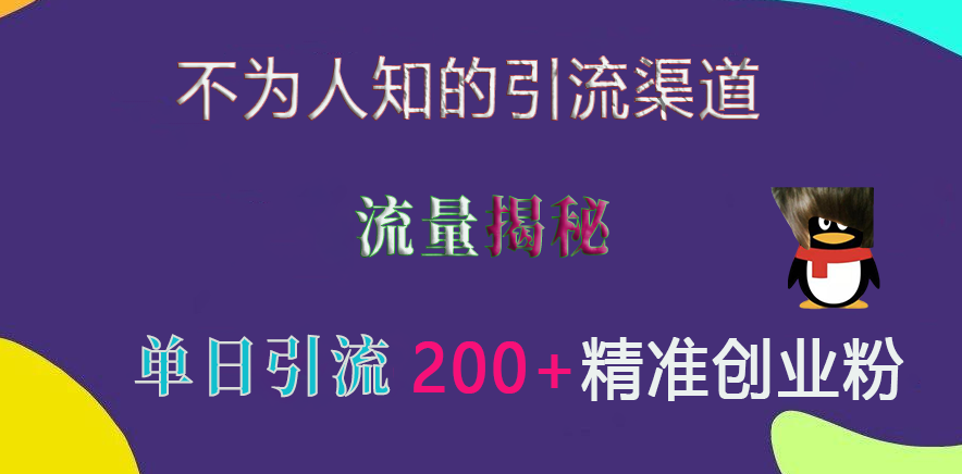 不为人知的引流渠道，流量揭秘，实测单日引流200+精准创业粉-扬明网创