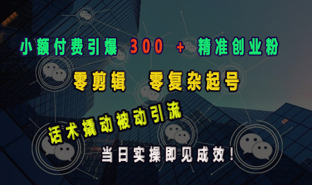 小额付费引爆 300 + 精准创业粉，零剪辑、零复杂起号，话术撬动被动引流，当日实操即见成效！-扬明网创