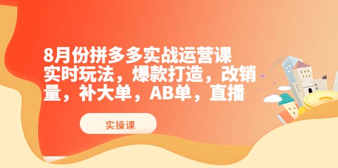 8月份拼多多实战运营课,实时玩法,爆款打造,改销量,补大单,AB单,直播-扬明网创