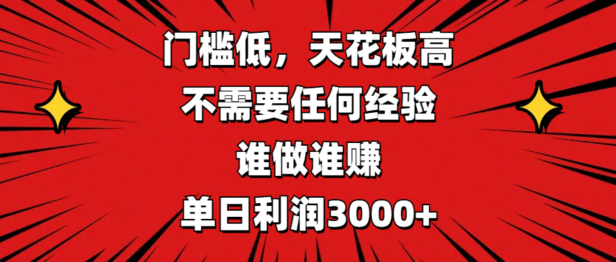 门槛低,收益高,不需要任何经验,谁做谁赚,单日利润3000+-扬明网创