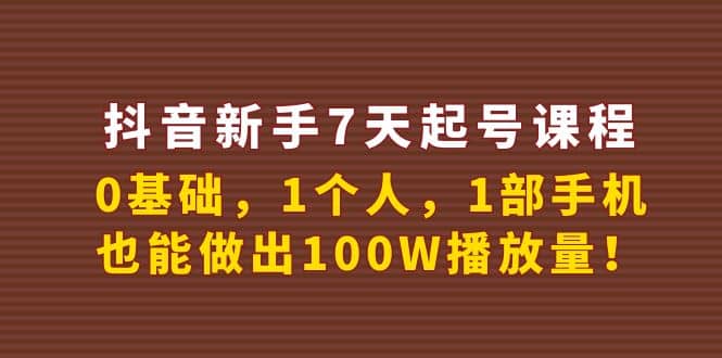 抖音新手7天起号课程：0基础，1个人，1部手机，也能做出100W播放量-扬明网创