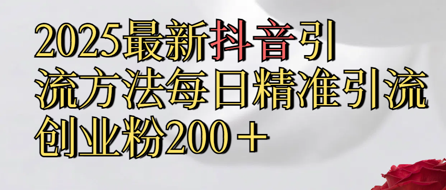 2025最新,抖音引流,方法每日精准引流创业粉300+-扬明网创