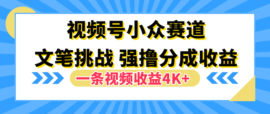 视频号小众赛道,文笔挑战,一条视频收益4K+-扬明网创