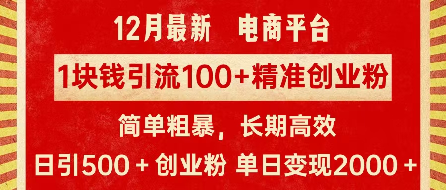 拼多多淘宝电商平台1块钱引流100个精准创业粉,简单粗暴高效长期精准,单人单日引流500+创业粉,日变现2000+-扬明网创