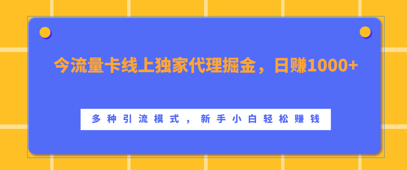 流量卡线上独家代理掘金,日赚1000+ ,多种引流模式,新手小白轻松赚钱-扬明网创