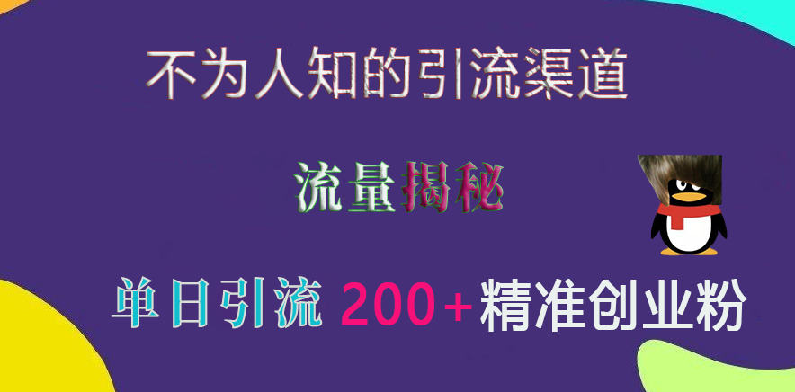 不为人知的引流渠道,流量揭秘,实测单日引流200+精准创业粉-扬明网创