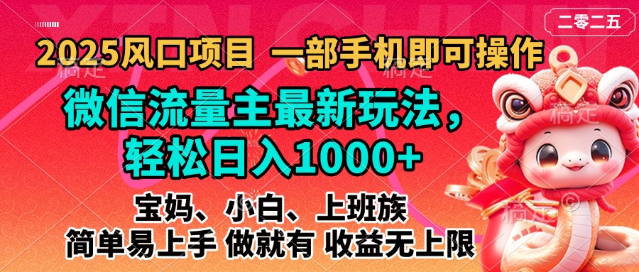 2025蓝海风口项目，微信流量主最新玩法，轻松日入1000+，简单易上手，做就有 收益无上限-扬明网创