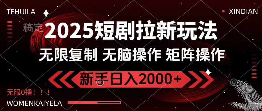 2025短剧拉新玩法，无需注册登录，无限0撸，无脑批量操作日入2000+-扬明网创