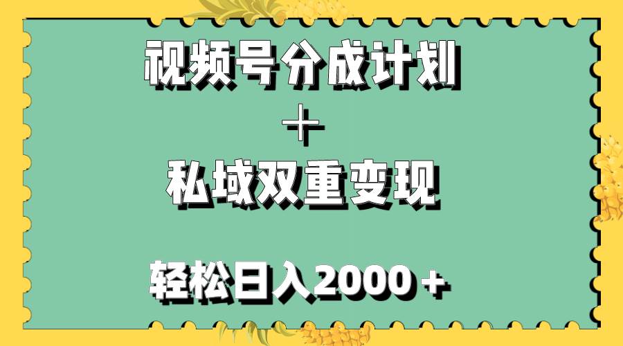 视频号分成计划+私域双重变现,轻松日入1000+,无任何门槛,小白轻松上手-扬明网创