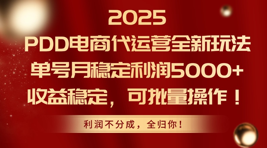 2025 PDD电商代运营全新玩法，单号月稳定利润5000+，收益稳定，可批量操作！-扬明网创