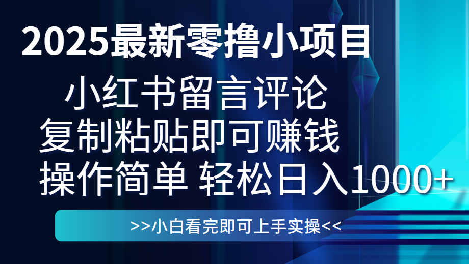 最新零撸小项目，小红书留言评论，复制粘贴即可赚钱，一条0.5，一天1000+-扬明网创