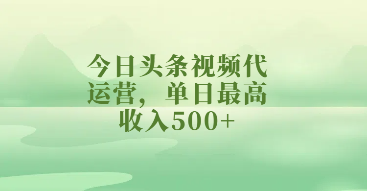 今日头条视频代运营,单日最高收入500+-扬明网创