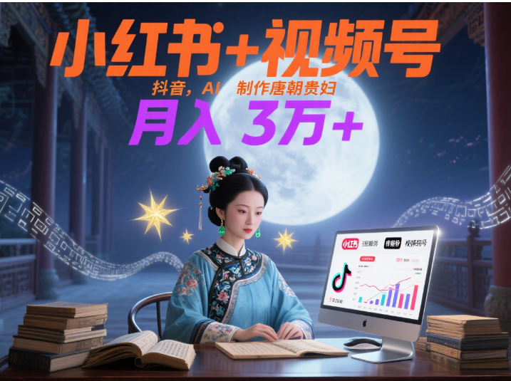 小红书+视频号+抖音,AI轻松制作唐朝贵妇IP,毒鸡汤、励志、减肥瘦身、养生赛道轻松切入,每天30分钟,轻松产出N条,月入3万+ -扬明网创