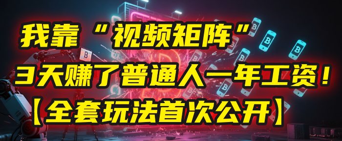 我靠“视频矩阵”，3天赚了普通人一年工资！【全套玩法首次公开】-扬明网创