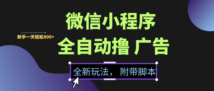 微信小程序挂机撸广告,全新玩法,新手一天轻松800+【附带脚本】-扬明网创