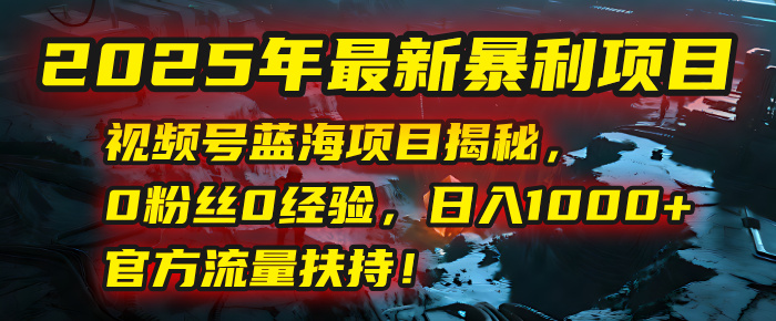 2025年最新暴利项目:视频号蓝海项目揭秘,0粉丝0经验,日入1000+,官方流量扶持!-扬明网创