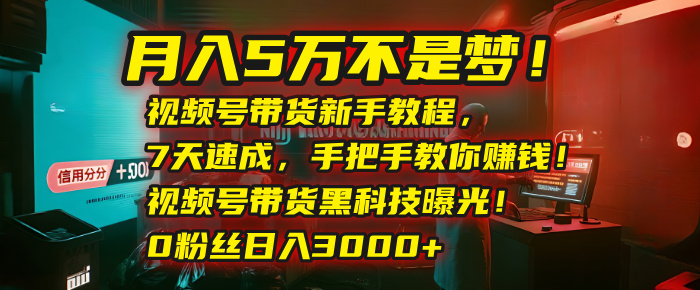 月入5万不是梦!视频号带货新手教程,7天速成,手把手教你赚钱!视频号带货黑科技曝光!0粉丝日入3000+-扬明网创