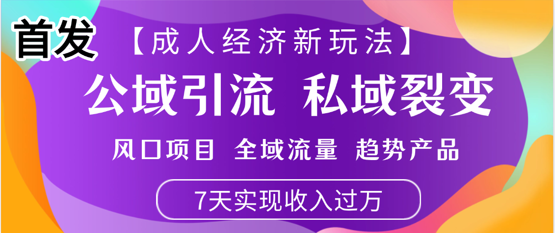 首发：【成人经济新玩法】市面独家玩法，风口项目、全域流量、趋势产品，7天实现月入过万-扬明网创